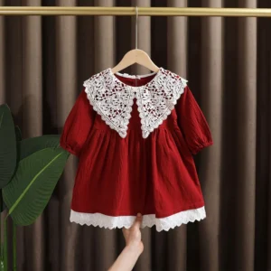 Baby Girl Red Lace Dress – Long Sleeve Outfit